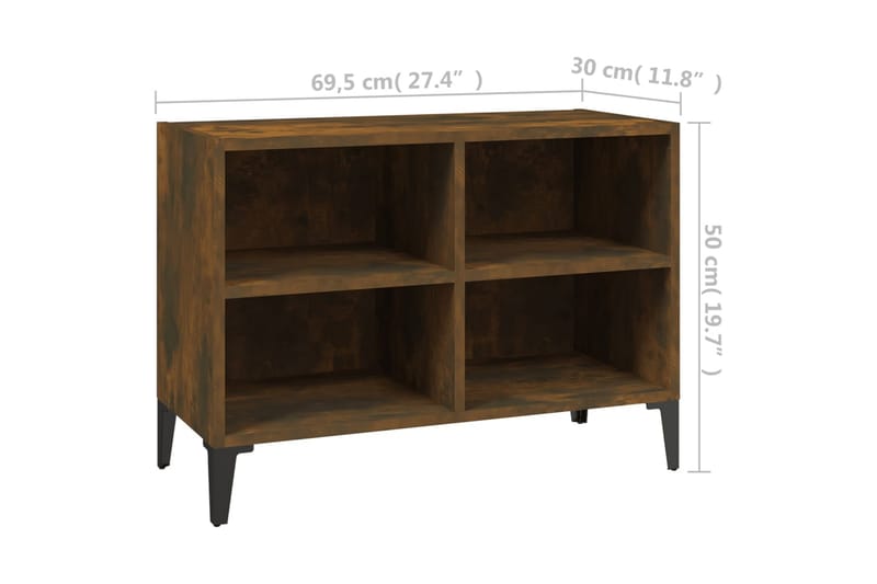 TV-bänk med metallben rökfärgad ek 69,5x30x50 cm - Brun - Möbler - Tv möbel & mediamöbel - TV bänk & mediabänk