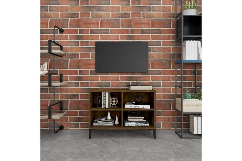 TV-bänk med metallben rökfärgad ek 69,5x30x50 cm - Brun - Möbler - Tv möbel & mediamöbel - TV bänk & mediabänk