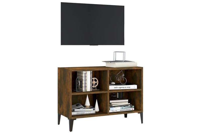 TV-bänk med metallben rökfärgad ek 69,5x30x50 cm - Brun - Möbler - Tv möbel & mediamöbel - TV bänk & mediabänk