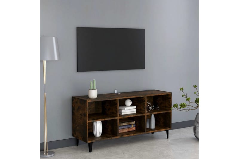 TV-bänk med metallben sonoma-ek 103,5x30x50 cm - Brun - Möbler - Tv möbel & mediamöbel - TV bänk & mediabänk