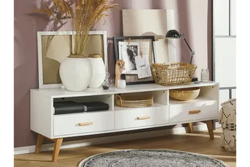 Alfambra Lång Golvstående Tv Bänk 180 cm med Förvaring i Ek - Vit - Möbler - Tv möbel & mediamöbel - TV bänk & mediabänk