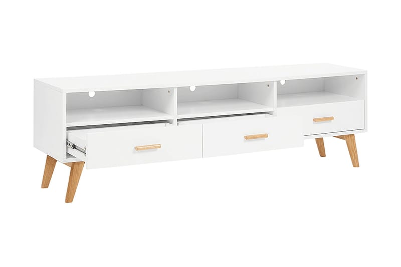 Alfambra Lång Golvstående Tv Bänk 180 cm med Förvaring i Ek - Vit - Möbler - Tv möbel & mediamöbel - TV bänk & mediabänk