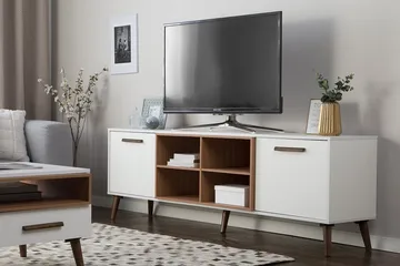 Alloa Golvstående TV Bänk 180 cm med Förvaring i Ljust Trä - Vit - Möbler - Tv möbel & mediamöbel - TV bänk & mediabänk