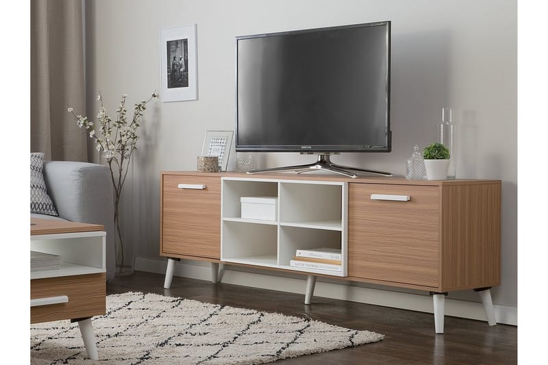 Alloa Tv-Bänk 40x180 cm - Vit/Brun - Möbler - Tv möbel & mediamöbel - TV bänk & mediabänk
