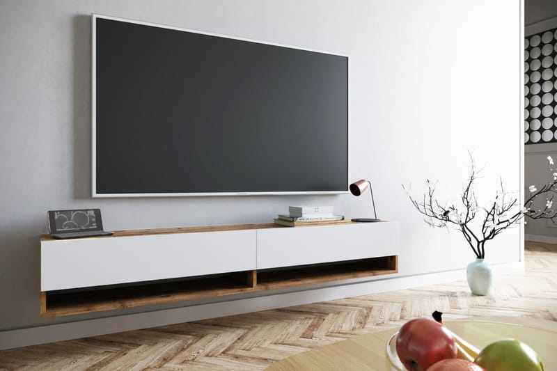 Anari Tv-bänk 180 cm 2 Hyllor, Vit/Natur