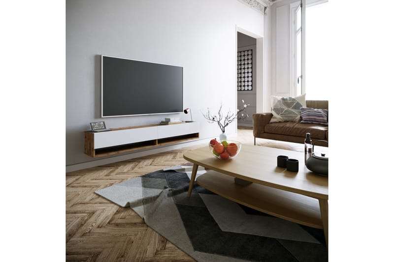 Anari Tv-bänk 180 cm 2 Hyllor - Vit/Natur - Möbler - Tv möbel & mediamöbel - TV bänk & mediabänk