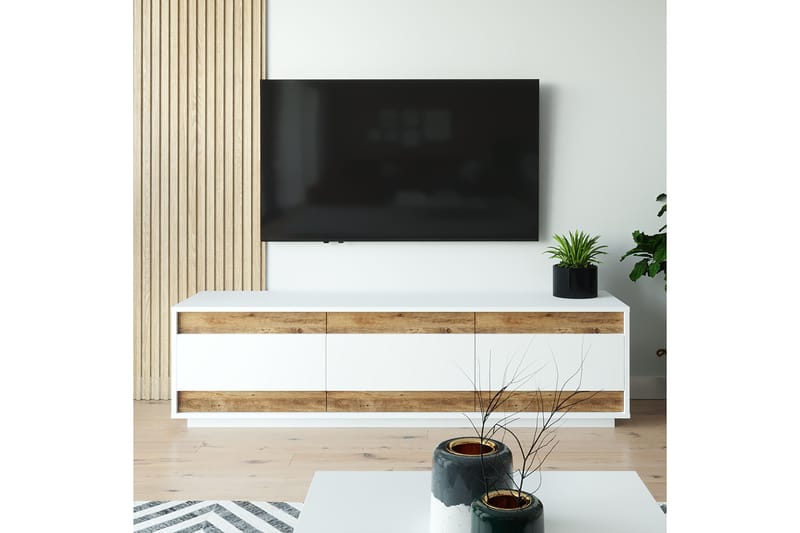 Anari Tv-bänk 180 cm 3 Skåp - Vit/Natur - Möbler - Tv möbel & mediamöbel - TV bänk & mediabänk