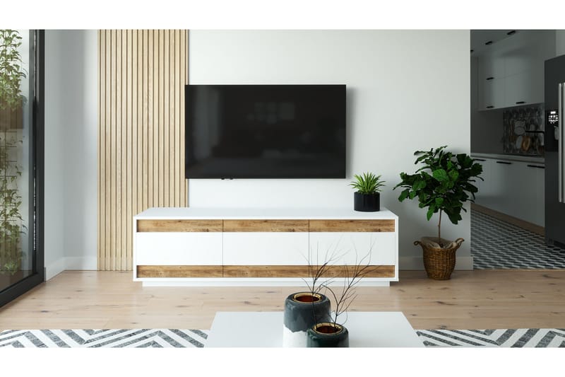 Anari Tv-bänk 180 cm 3 Skåp - Vit/Natur - Möbler - Tv möbel & mediamöbel - TV bänk & mediabänk