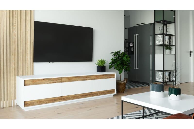 Anari Tv-bänk 180 cm 3 Skåp - Vit/Natur - Möbler - Tv möbel & mediamöbel - TV bänk & mediabänk