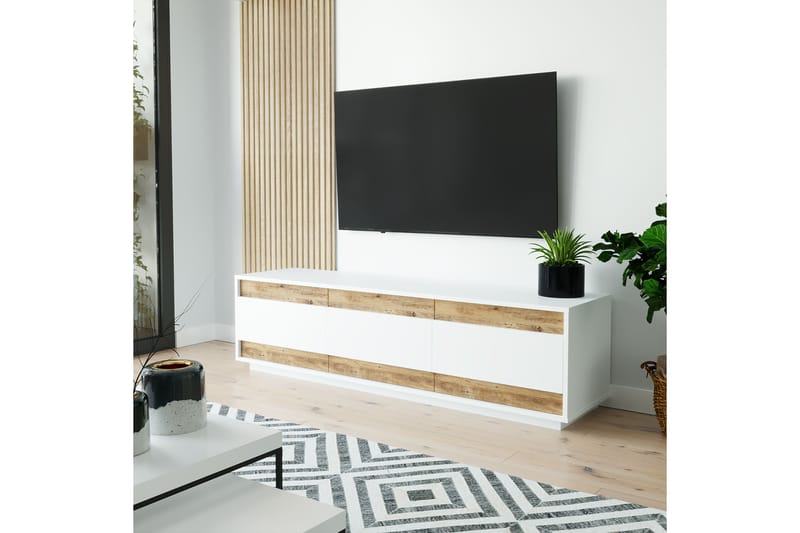 Anari Tv-bänk 180 cm 3 Skåp - Vit/Natur - Möbler - Tv möbel & mediamöbel - TV bänk & mediabänk
