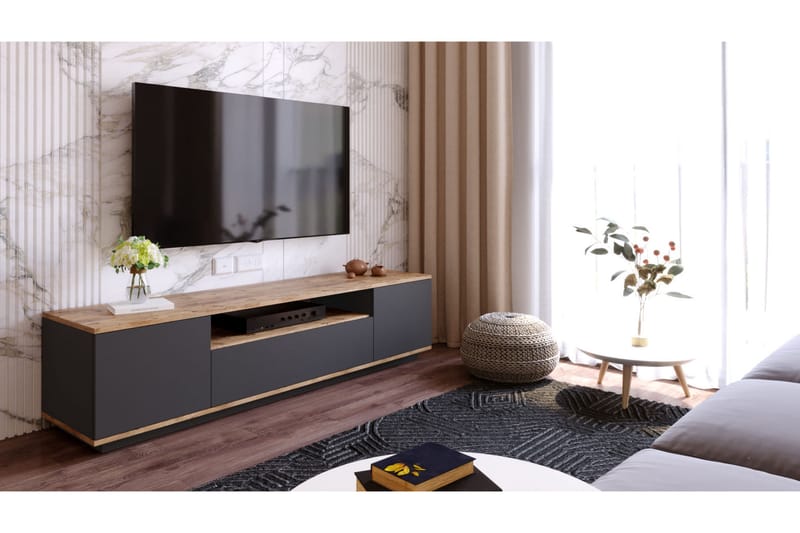 Anari Tv-bänk 180 cm med Hylla - Antracit/Natur - Möbler - Tv möbel & mediamöbel - TV bänk & mediabänk