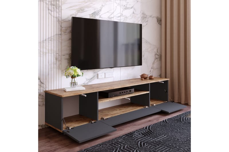 Anari Tv-bänk 180 cm med Hylla - Antracit/Natur - Möbler - Tv möbel & mediamöbel - TV bänk & mediabänk