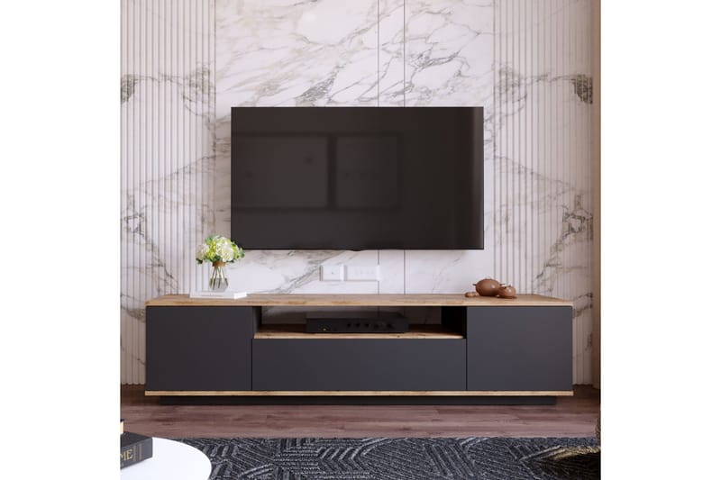 Anari Tv-bänk 180 cm med Hylla - Antracit/Natur - Möbler - Tv möbel & mediamöbel - TV bänk & mediabänk