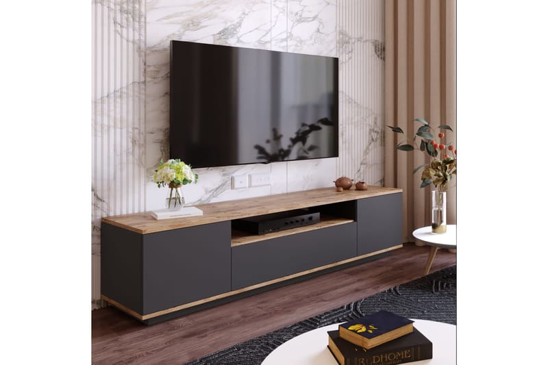 Anari Tv-bänk 180 cm med Hylla - Antracit/Natur - Möbler - Tv möbel & mediamöbel - TV bänk & mediabänk
