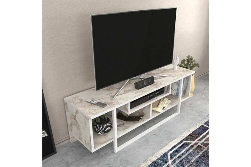 Andifli Golvstående Tv Bänk 120 cm med Förvaring i Trä - Marmorbeige - Möbler - Tv möbel & mediamöbel - TV bänk & mediabänk