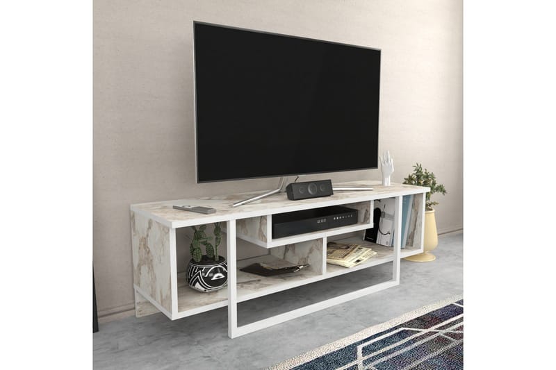 Andifli Golvstående Tv Bänk 120 cm med Förvaring i Trä - Marmorbeige - Möbler - Tv möbel & mediamöbel - TV bänk & mediabänk