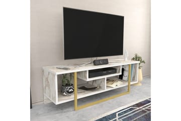 Andifli Golvstående Tv-bänk 120 cm med Förvaring i Trä med Metallunderrede och stenutseende - Vit - Möbler - Tv möbel & mediamöbel - TV bänk & mediabänk