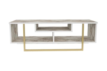 Andifli Golvstående Tv-bänk 120 cm med Förvaring i Trä med Metallunderrede och stenutseende - Vit - Möbler - Tv möbel & mediamöbel - TV bänk & mediabänk