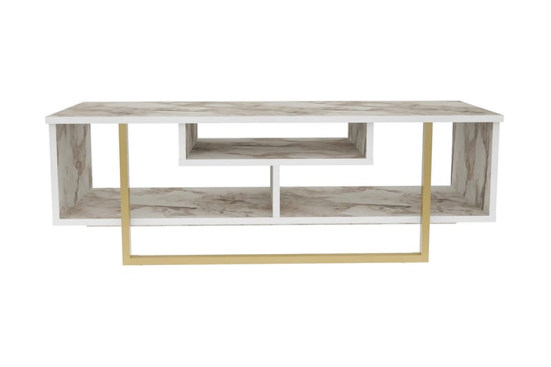 Andifli Golvstående Tv-bänk 120 cm med Förvaring i Trä med Metallunderrede och stenutseende - Vit - Möbler - Tv möbel & mediamöbel - TV bänk & mediabänk