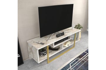 Andifli Golvstående Tv-bänk 120 cm med Förvaring i Trä med Metallunderrede och stenutseende - Vit - Möbler - Tv möbel & mediamöbel - TV bänk & mediabänk