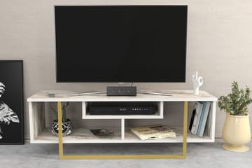 Andifli Golvstående Tv-bänk 120 cm med Förvaring i Trä med Metallunderrede och stenutseende - Vit - Möbler - Tv möbel & mediamöbel - TV bänk & mediabänk