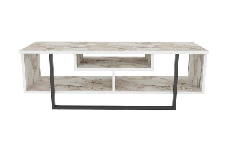 Andifli Golvstående Tv-bänk 120 cm med Förvaring i Trä med Metallunderrede - Vit - Möbler - Tv möbel & mediamöbel - TV bänk & mediabänk