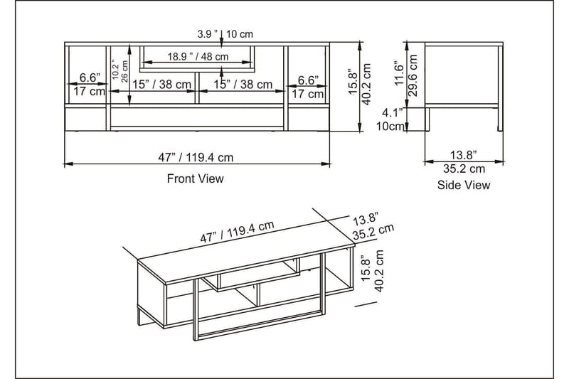 Andifli Golvstående Tv-bänk 120 cm med Förvaring i Trä med Metallunderrede - Vit - Möbler - Tv möbel & mediamöbel - TV bänk & mediabänk