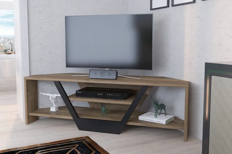 Andifli Golvstående Tv Bänk 120 cm med Förvaring i Valnöt - Brun - Möbler - Tv möbel & mediamöbel - TV bänk & mediabänk