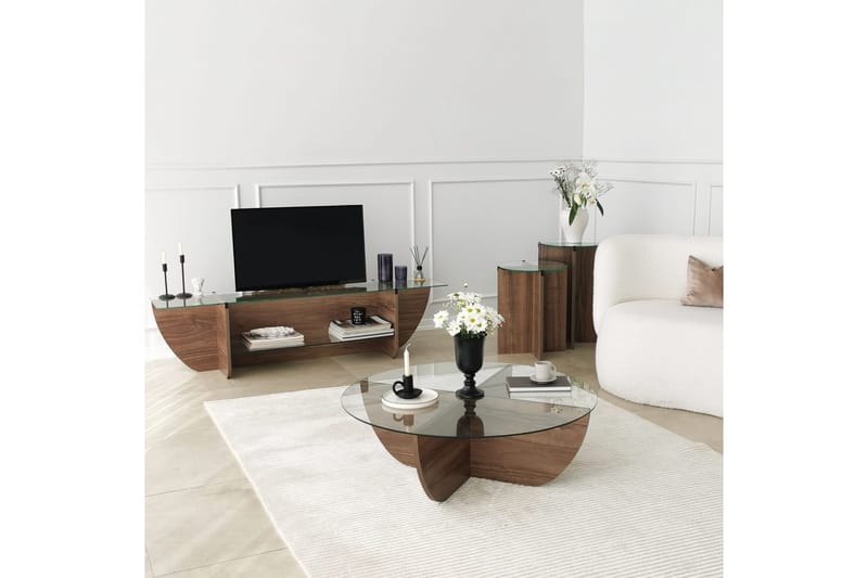 Andifli Golvstående TV-bänk 158 cm med Förvaring i Trä med Glasskiva - Brun - Möbler - Tv möbel & mediamöbel - TV bänk & mediabänk
