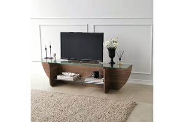 Andifli Golvstående TV-bänk 158 cm med Förvaring i Trä med Glasskiva - Brun - Möbler - Tv möbel & mediamöbel - TV bänk & mediabänk