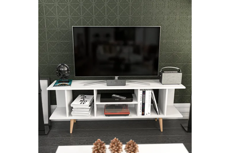 Andifli Golvstående Tv Bänk 160 cm med Förvaring i Målat Trä - Vit - Möbler - Tv möbel & mediamöbel - TV bänk & mediabänk