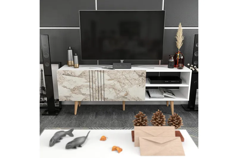 Andifli Golvstående Tv-bänk 160 cm med Förvaring i Målat Trä - Vit - Möbler - Tv möbel & mediamöbel - TV bänk & mediabänk