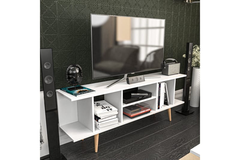 Andifli Golvstående Tv Bänk 160 cm med Förvaring i Målat Trä - Vit - Möbler - Tv möbel & mediamöbel - TV bänk & mediabänk
