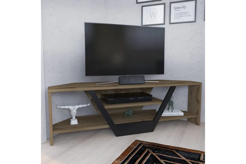 Andifli Hörn Tv Bänk 120 cm med Förvaring i Mörkt Trä, Brun