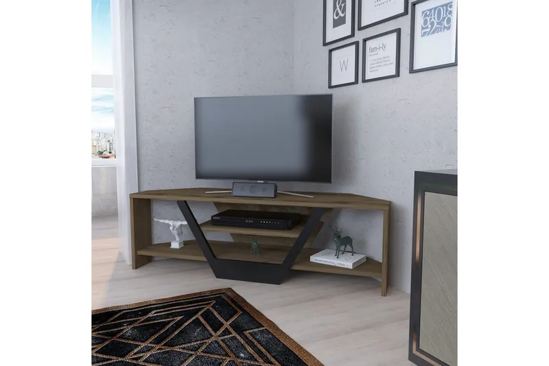 Andifli Hörn Tv Bänk 120 cm med Förvaring i Mörkt Trä - Brun - Möbler - Tv möbel & mediamöbel - TV bänk & mediabänk
