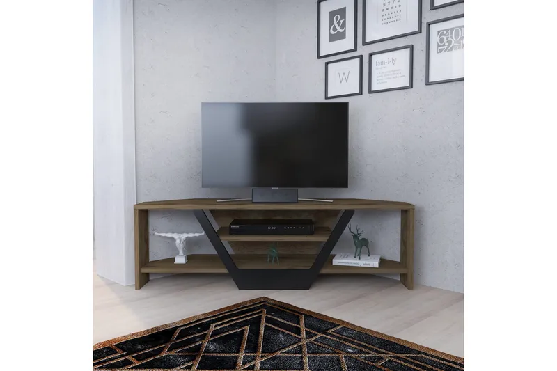 Andifli Hörn Tv Bänk 120 cm med Förvaring i Mörkt Trä - Brun - Möbler - Tv möbel & mediamöbel - TV bänk & mediabänk