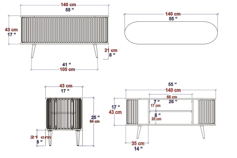 Andifli Tv-bänk 140x64 cm - Svart - Möbler - Tv möbel & mediamöbel - TV bänk & mediabänk