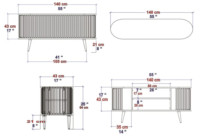 Andifli Tv-bänk 140x64 cm - Svart - TV bänk & mediabänk