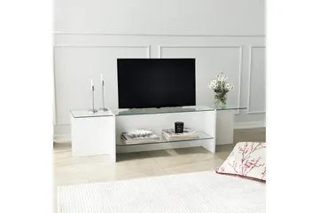 Andifli Tv Bänk 158 cm med Förvaring i Glas med Träunderrede - Klar - Möbler - Tv möbel & mediamöbel - TV bänk & mediabänk