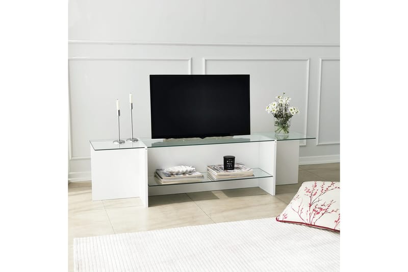 Andifli Tv Bänk 158 cm med Förvaring i Glas med Träunderrede - Klar - Möbler - Tv möbel & mediamöbel - TV bänk & mediabänk