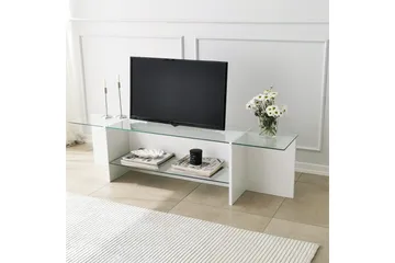 Andifli Tv Bänk 158 cm med Förvaring i Glas med Träunderrede - Klar - Möbler - Tv möbel & mediamöbel - TV bänk & mediabänk