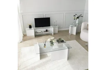 Andifli Tv Bänk 158 cm med Förvaring i Glas med Träunderrede - Klar - Möbler - Tv möbel & mediamöbel - TV bänk & mediabänk