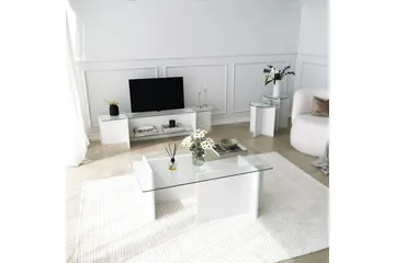 Andifli Tv Bänk 158 cm med Förvaring i Glas med Träunderrede - Klar - Möbler - Tv möbel & mediamöbel - TV bänk & mediabänk