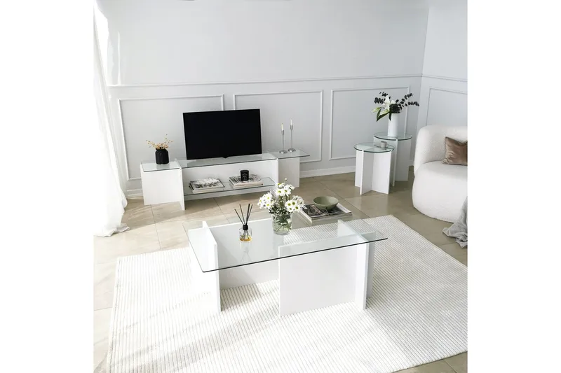 Andifli Tv Bänk 158 cm med Förvaring i Glas med Träunderrede - Klar - Möbler - Tv möbel & mediamöbel - TV bänk & mediabänk