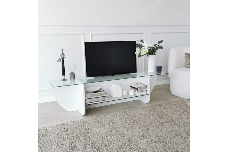 Andifli TV Bänk 158 cm med Förvaring i Glas med Träunderrede - Transparent - Möbler - Tv möbel & mediamöbel - TV bänk & mediabänk