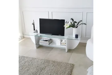 Andifli TV Bänk 158 cm med Förvaring i Glas med Träunderrede - Transparent - Möbler - Tv möbel & mediamöbel - TV bänk & mediabänk