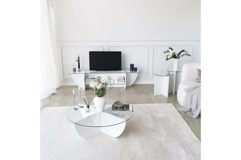 Andifli TV Bänk 158 cm med Förvaring i Glas med Träunderrede - Transparent - Möbler - Tv möbel & mediamöbel - TV bänk & mediabänk