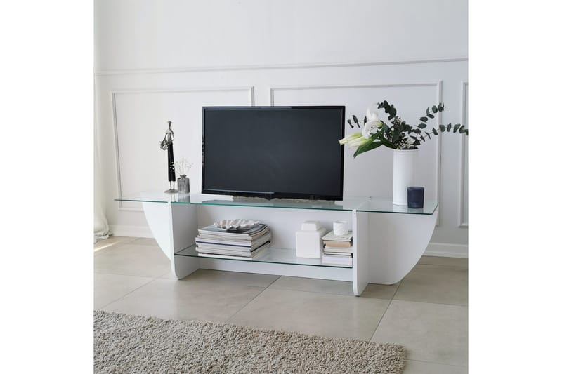 Andifli TV Bänk 158 cm med Förvaring i Glas med Träunderrede - Transparent - Möbler - Tv möbel & mediamöbel - TV bänk & mediabänk