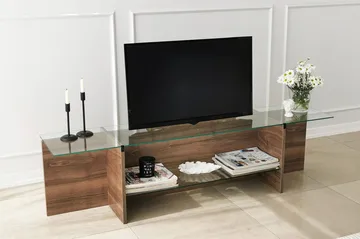 Andifli TV-bänk 158 cm med Förvaring i Trä med Glasskiva - Brun - Möbler - Tv möbel & mediamöbel - TV bänk & mediabänk