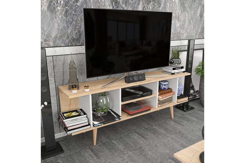 Andifli TV-bänk 160 cm med Förvaring i Trä med Plastben - Beige - Möbler - Tv möbel & mediamöbel - TV bänk & mediabänk